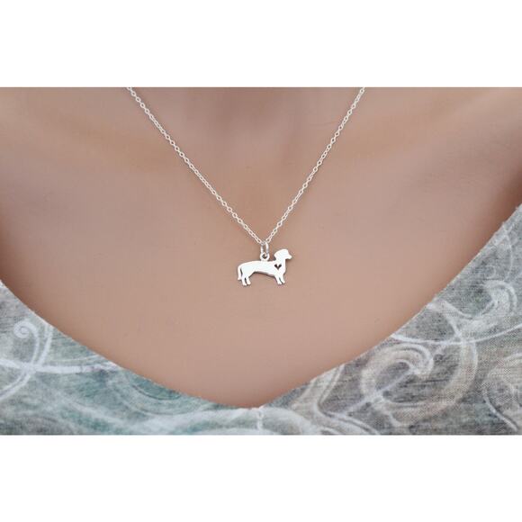 Sterling Silver Dog Charm - Dachshund with Heart Necklace - Picture 4 of 4
